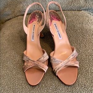 Manolo Blahnik snake print leather heels